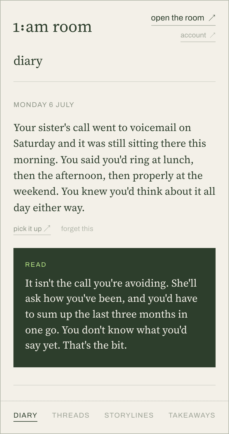 The Diary screen