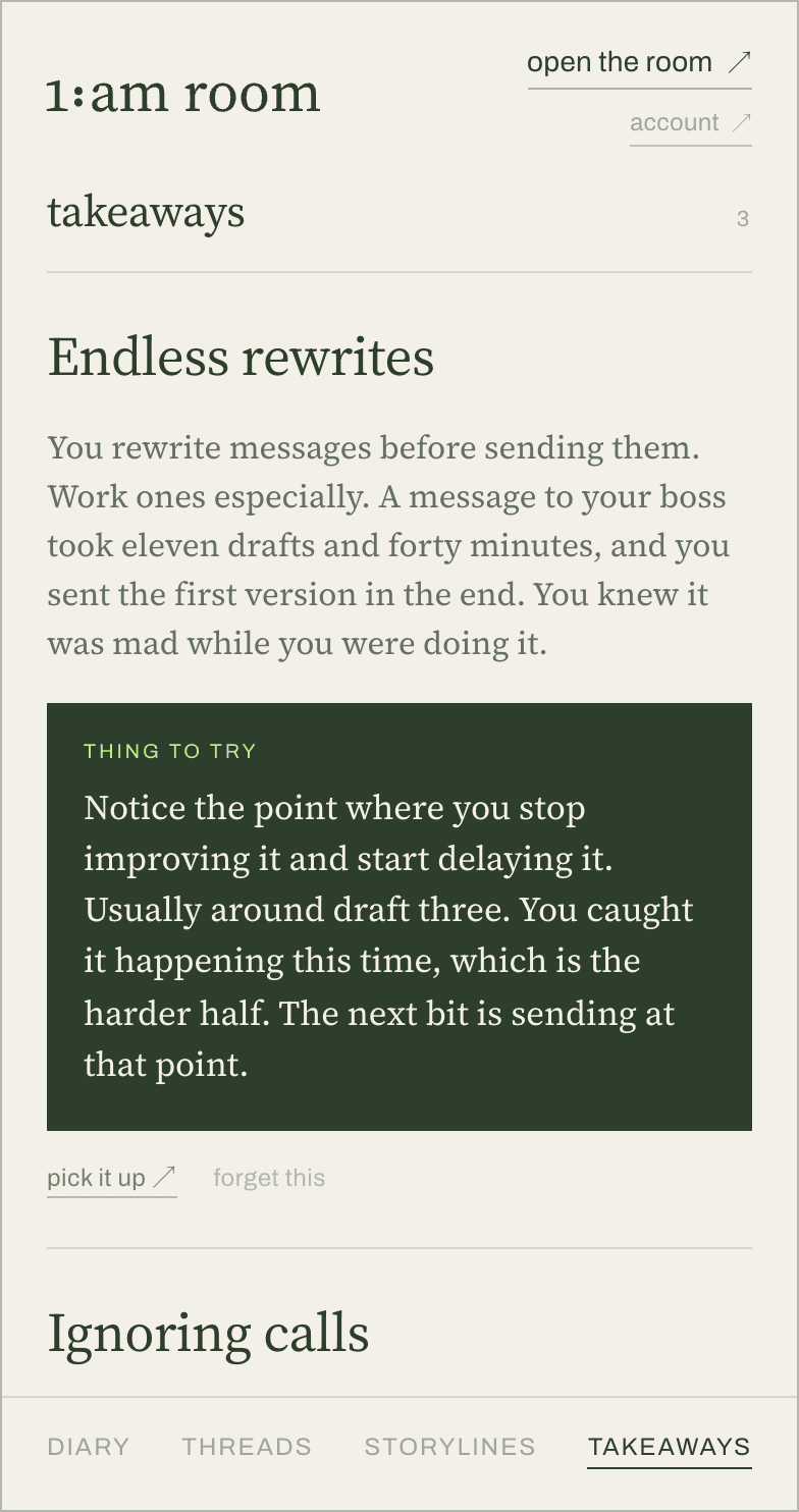 The Takeaways screen